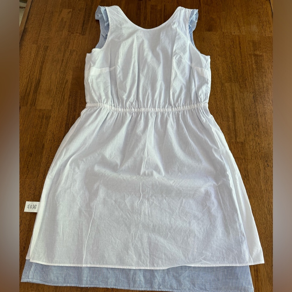 J. Crew Ruffle Sleeveless Linen Cotton Dress SZ 6 Blue White Stripes - Picture 13 of 16